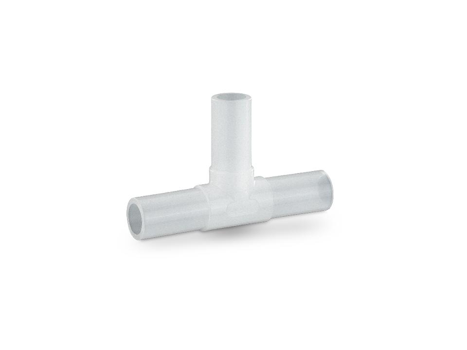 Raccord en T en plastique blanc avec trois raccords lisses pour des dérivations sûres dans les applications industrielles.