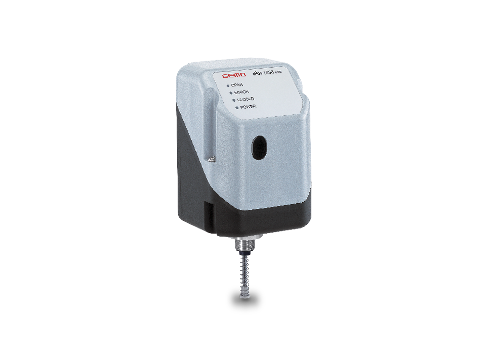 Positionneur et régulateur de processus GEMÜ avec voyants LED et tige de réglage pour la détection de la position de la vanne dans les processus d'automatisation.