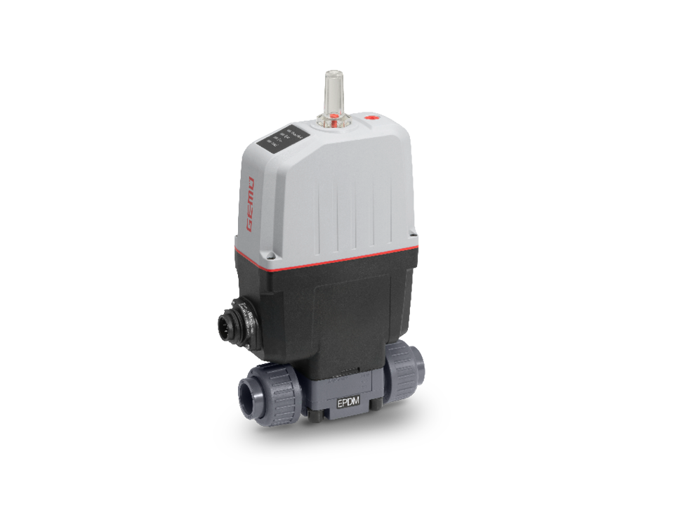 Electrically operated diaphragm valve with plastic housing and pipe connections – ideal for water treatment, chemical, pharmaceutical, and semiconductor industries.
