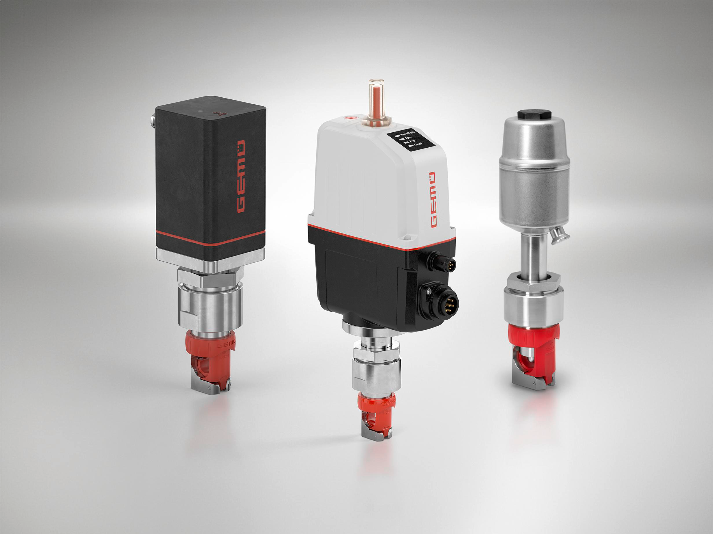 Three versions of GEMÜ pinch valves.