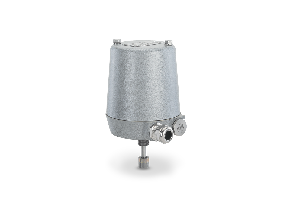 Robust position indicator with metal-coated housing and actuating rod for use in demanding industrial applications.