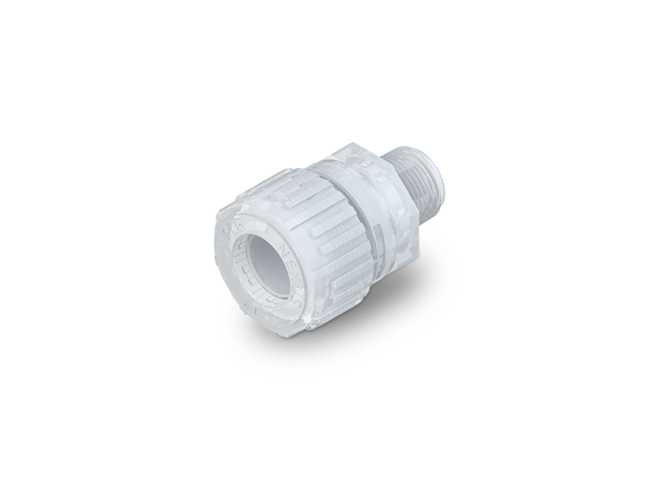 Nexus Connect T-fitting made of PFA for precise branching in high-purity applications.