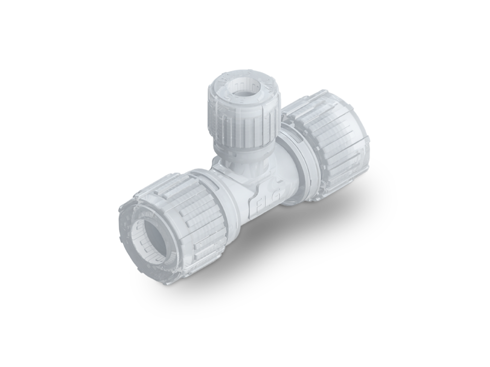 Nexus Connect fitting made of PFA with straight connection for high-purity applications.