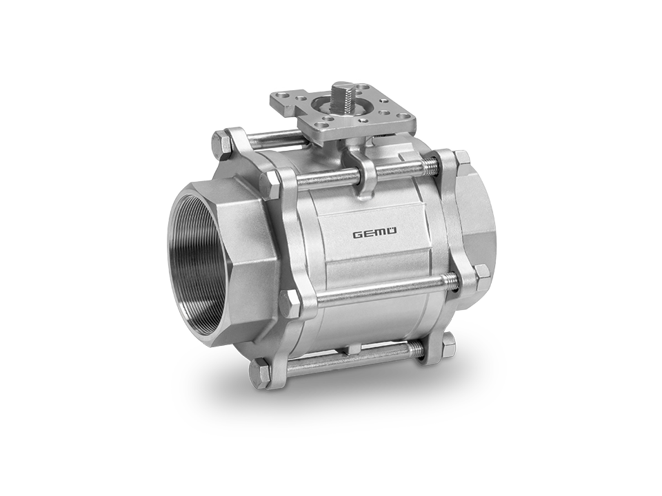 Stainless steel ball valve with female thread connection and mounting plate – ideal for the chemical, pharmaceutical, and food industries.