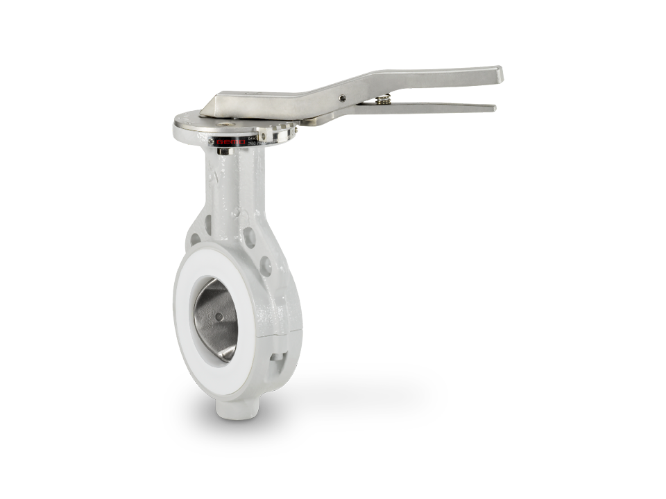 Manual shut-off valve with PTFE lining, stainless steel lever, and flange connection – ideal for the chemical, pharmaceutical, and food industries with high corrosion resistance requirements.