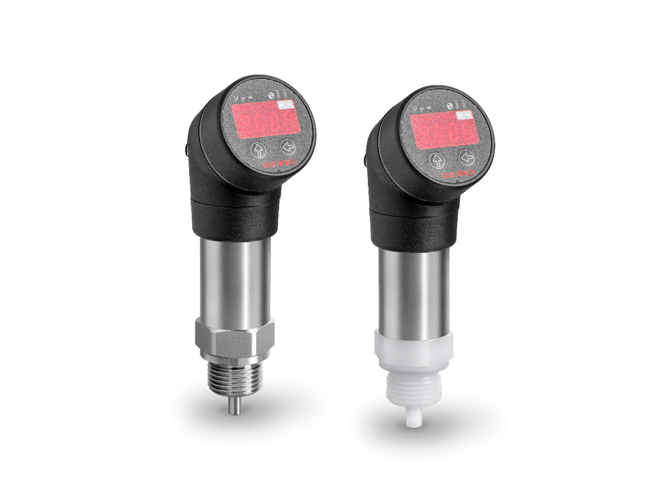 GEMÜ pressure and temperature measuring devices with digital display – compact sensors for precise process monitoring in industrial and hygienic applications, available with metal or plastic connections.