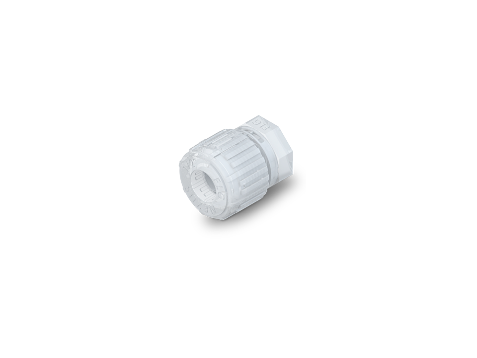 Straight PFA Nexus Connect fitting with gauge ring, temperature and pressure resistant, for cleanroom and industrial applications.,Straight PFA Nexus Connect fitting with gauge ring, temperature and pressure resistant, for cleanroom and industrial applica