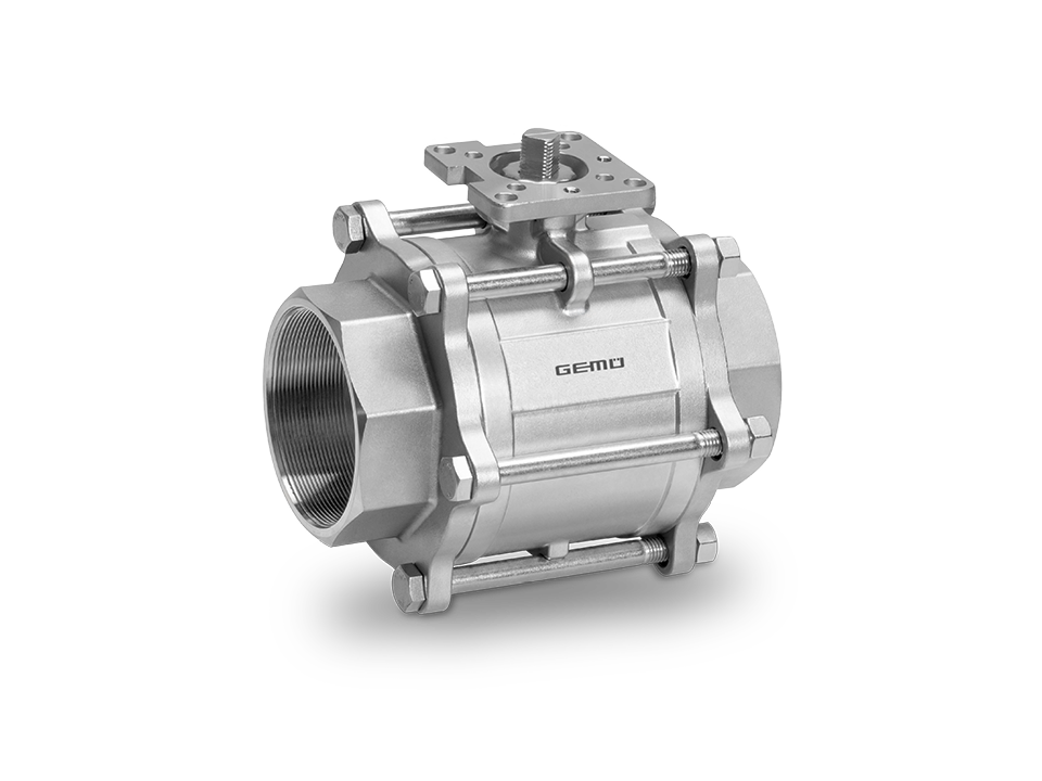 Stainless steel ball valve with female thread connection and mounting plate – ideal for the chemical, pharmaceutical, and food industries.