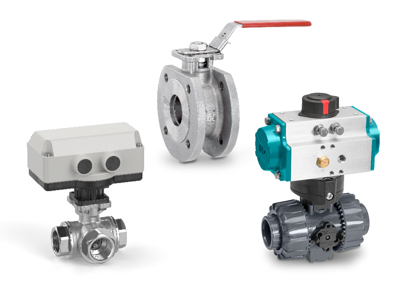 Three versions of GEMÜ ball valves for different applications.