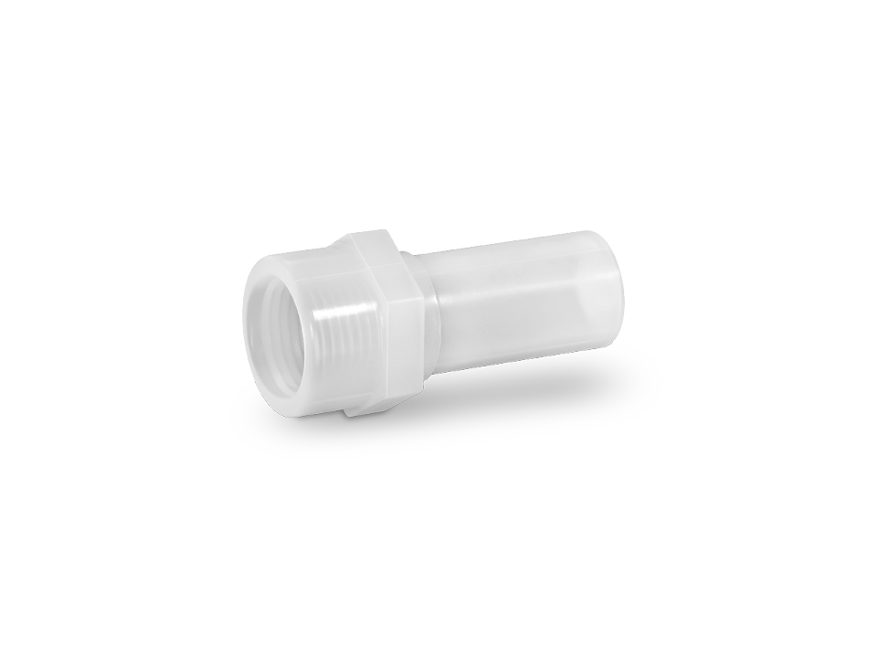 Straight plastic fitting with female thread and hose barb for secure connections of hoses and pipes in industrial applications.