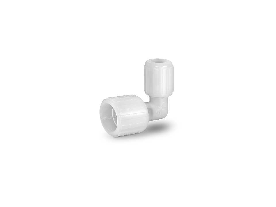 Straight coupling made of white plastic with two knurled union nuts for secure connections of hoses or pipes in industrial applications.,Straight coupling made of white plastic with two knurled union nuts for secure connections of hoses or pipes in indust