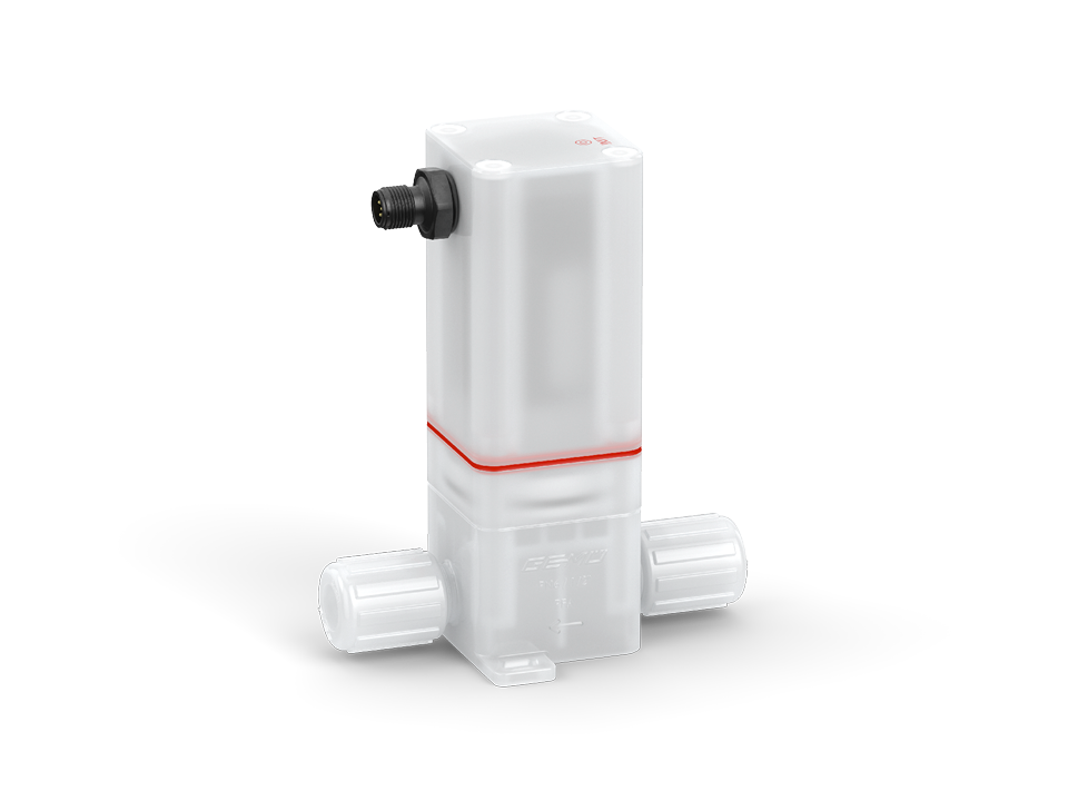 Electromotor-operated diaphragm seat valve made of plastic for high-purity and corrosive applications in the semiconductor, chemical, and pharmaceutical industries.
