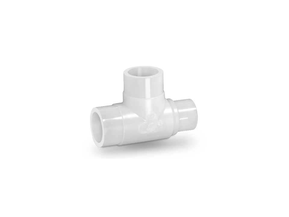 Raccord en T en plastique blanc avec trois raccords lisses pour des dérivations sûres dans les applications industrielles.