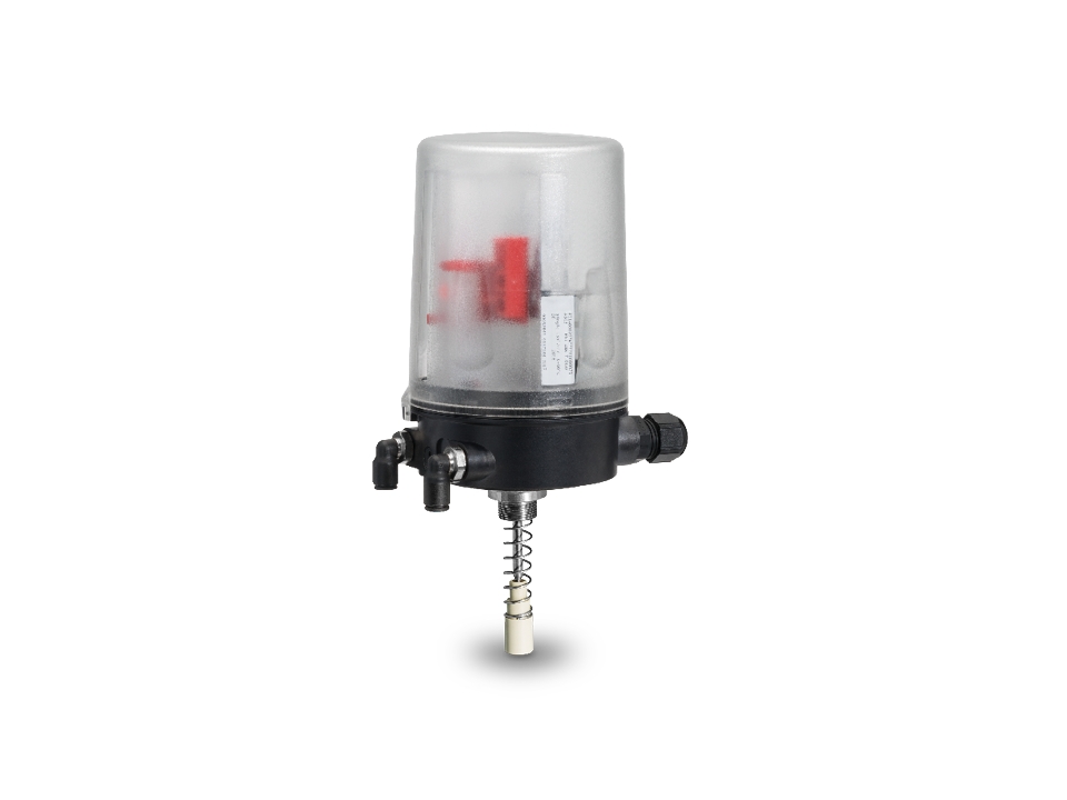 Commande de vanne avec capot translucide, raccords pneumatiques et électriques et tige de commande pour l'automatisation de systèmes de vannes industriels.