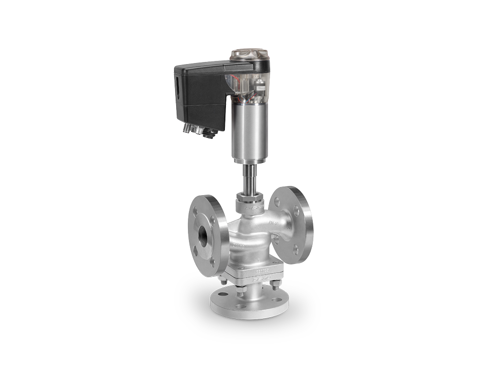 GEMÜ globe valve with pneumatic stainless steel actuator and integrated position feedback for precise flow control in industrial plants.,GEMÜ globe valve with pneumatic stainless steel actuator and integrated position feedback for precise flow control in