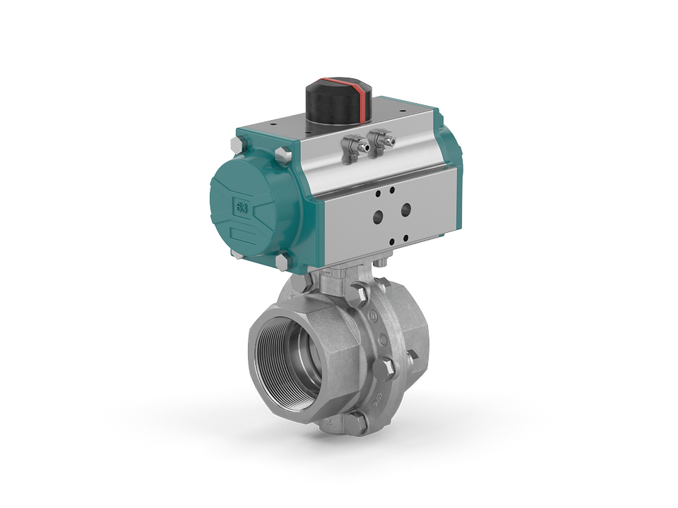 Válvula borboleta controlada pneumaticamente com corpo de válvula em aço inoxidável e conexões tri-clamp - ideal para aplicações higiênicas nos setores de alimentos, bebidas e farmacêutico.