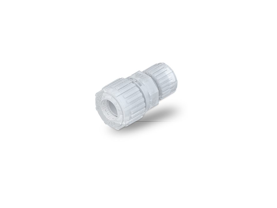 Straight fitting made of PFA with Nexus Connect connection for leak-free pipe connections in cleanroom applications.,Straight fitting made of PFA with Nexus Connect connection for leak-free pipe connections in cleanroom applications.,Straight fitting made