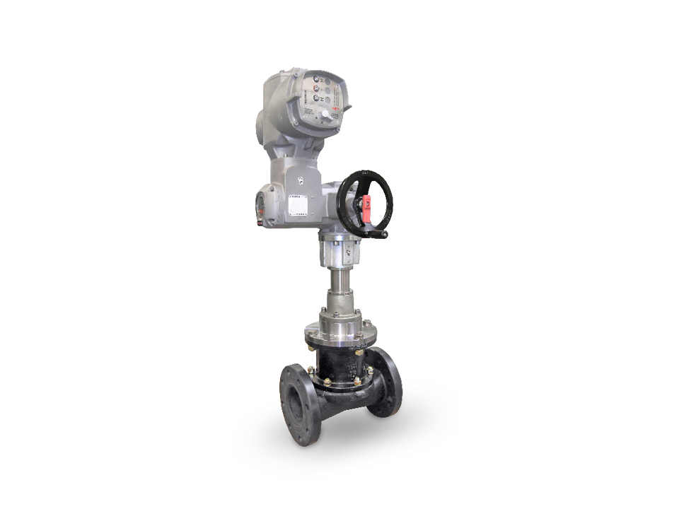 Electrically operated diaphragm valve with flange connection and handwheel – ideal for the chemical industry, water treatment, and process automation.