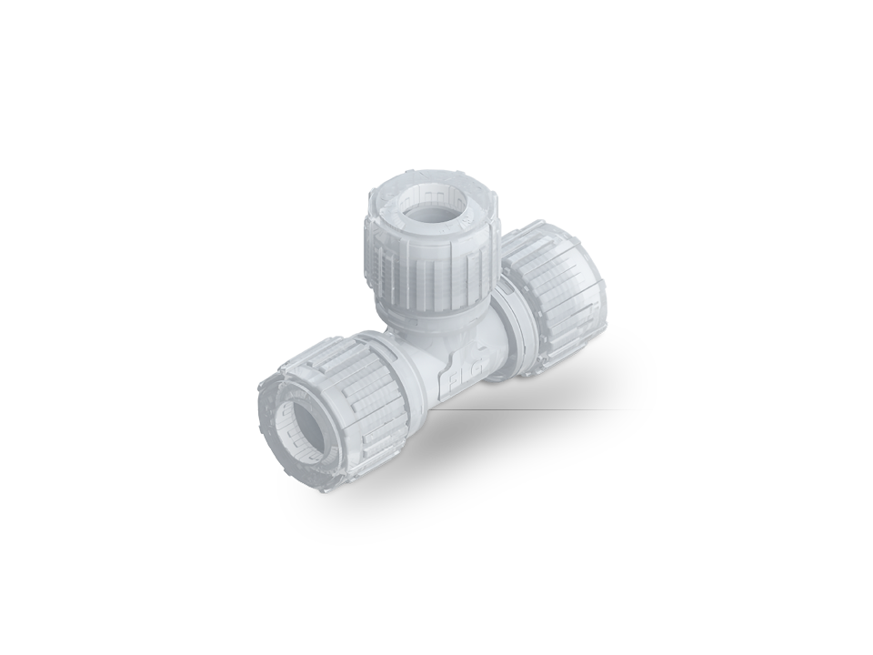 Nexus Connect® fitting made of PFA material with integrated gauge ring for secure pipe connections.,Nexus Connect® fitting made of PFA material with integrated gauge ring for secure pipe connections.,Nexus Connect® fitting made of PFA material with integr