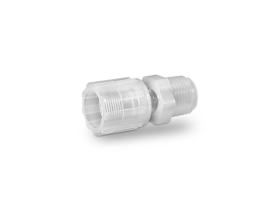 GEMÜ FSMC FlareStar gerader Adapter mit Space Saver und NPT-Außengewinde aus hochreinem Kunststoff