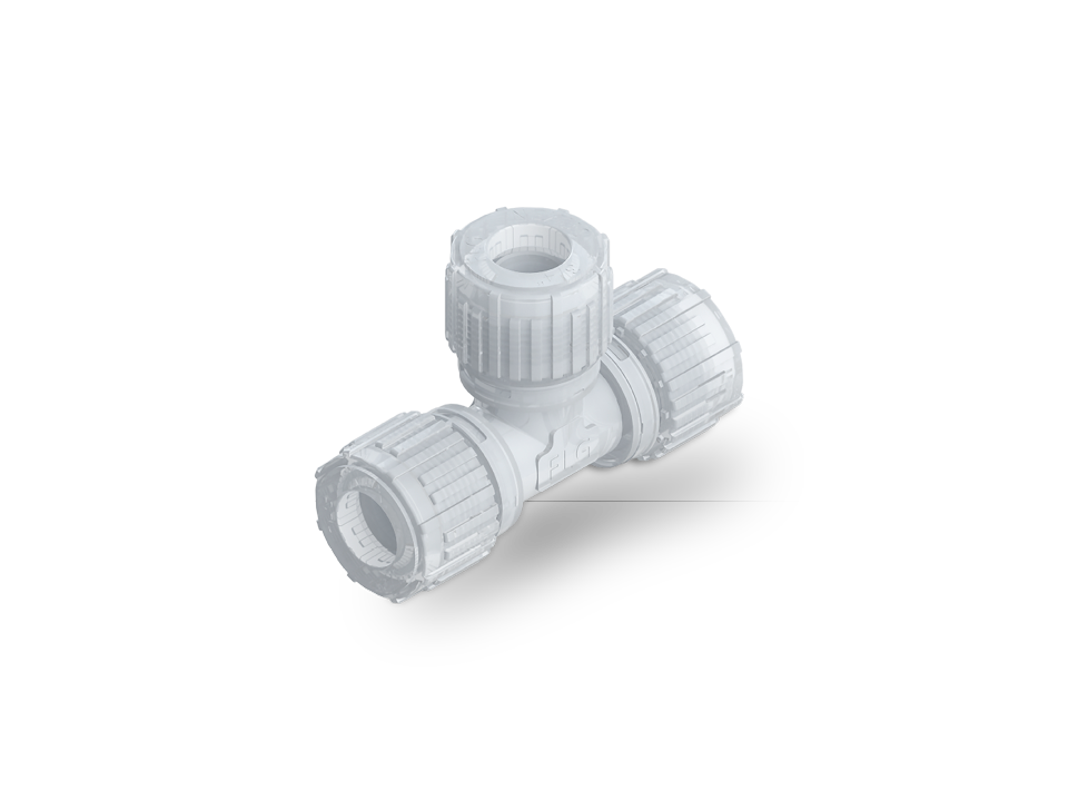 Nexus Connect® Fitting aus PFA-Material mit integriertem Gauge Ring für sichere Rohrverbindungen.