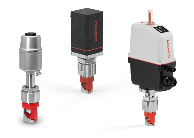 Three versions of GEMÜ pinch valves.