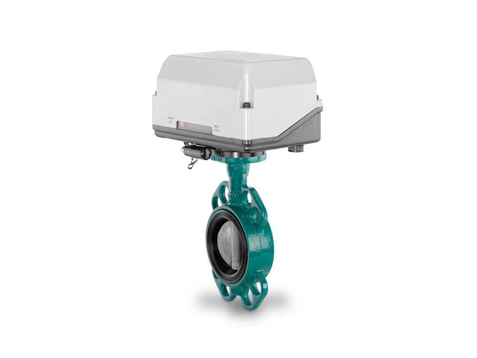 Electrically operated butterfly valve with stainless steel disc, elastic seal and flange connection – ideal for water treatment, chemical and industrial automation.