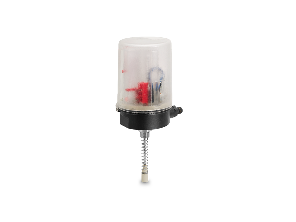 Ventilanschaltung mit transluzenter Haube, seitlichem Anschluss und Betätigungsstange für die präzise Automatisierung von industriellen Ventilsystemen.