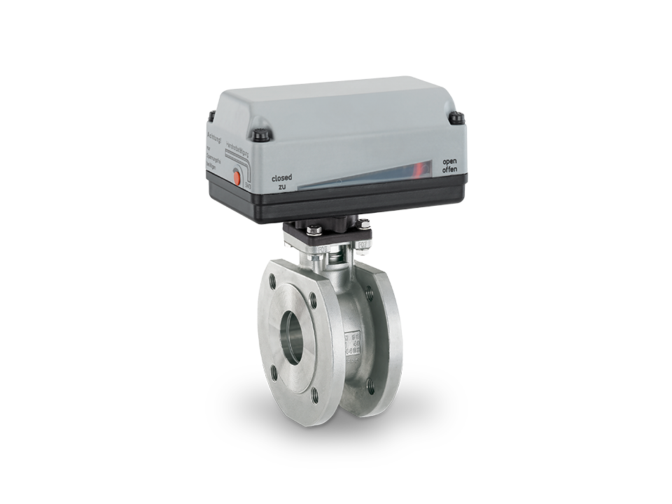 Robinet à boisseau sphérique électrique compact en acier inoxydable avec raccord à bride et indicateur d'état – idéal pour l'industrie chimique, pharmaceutique et alimentaire.