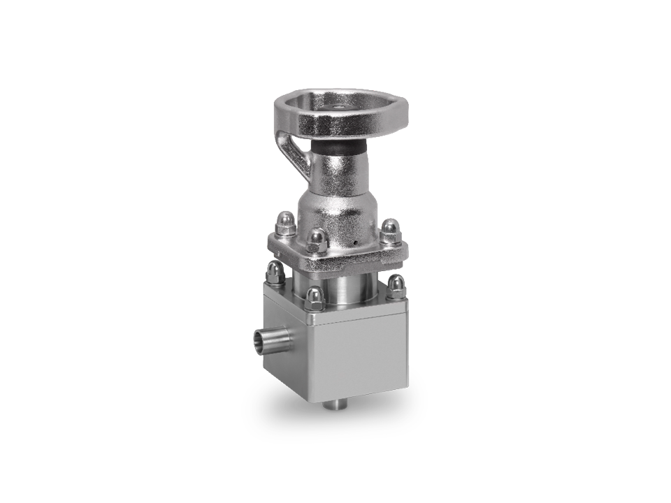 Stainless steel diaphragm seat valves with pneumatic, electric motor, and manual actuation for sterile processes in the food and pharmaceutical industries.