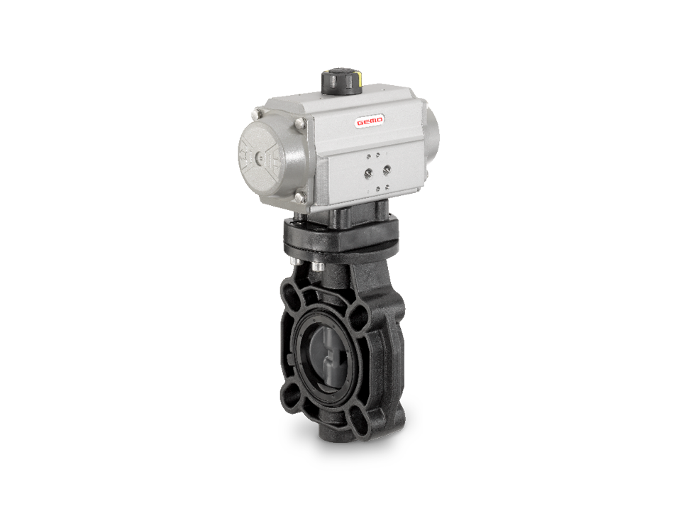 Pneumatically controlled plastic butterfly valve with flange connection – ideal for water treatment, chemical processes, and industrial automation.