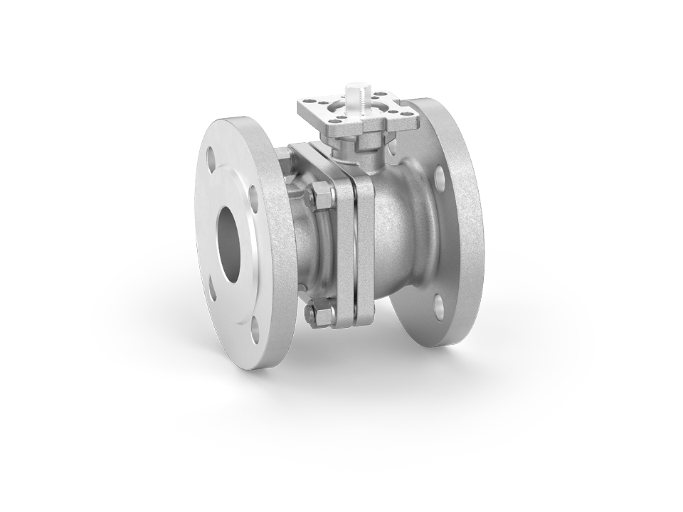 Stainless steel ball valve with flange connection and mounting plate – ideal for the chemical, pharmaceutical, and food industries.