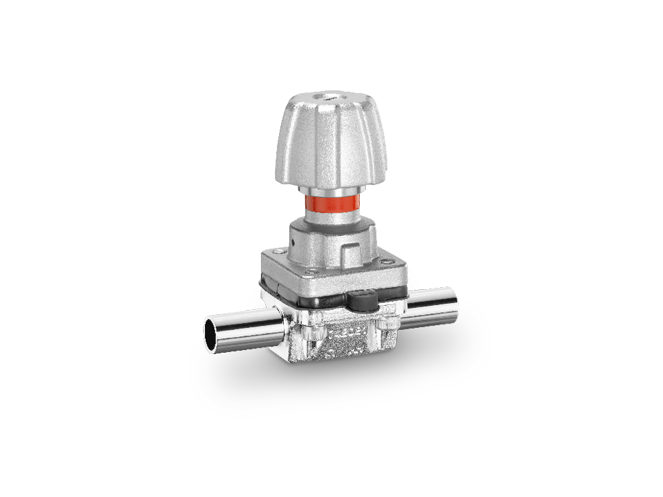 Vanne à membrane à commande manuelle avec raccords en acier inoxydable et volant – idéale pour l'industrie pharmaceutique, biotechnologique et alimentaire.