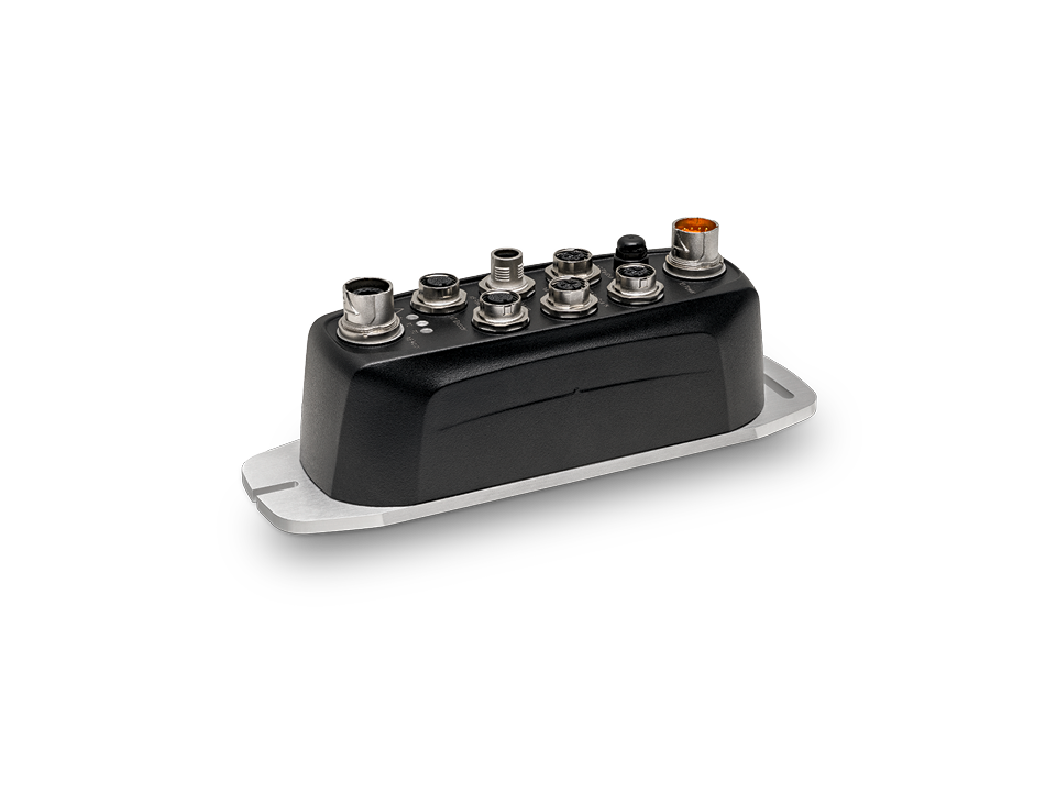 Modulares Automatisierungsmodul mit M12/M8-Steckverbindern und Anschlussklemmen für industrielle Anwendungen.