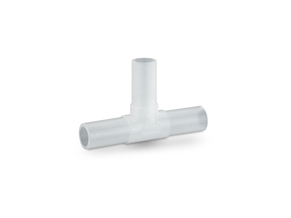 Raccord en T en plastique blanc avec trois raccords lisses pour des dérivations sûres dans les applications industrielles.
