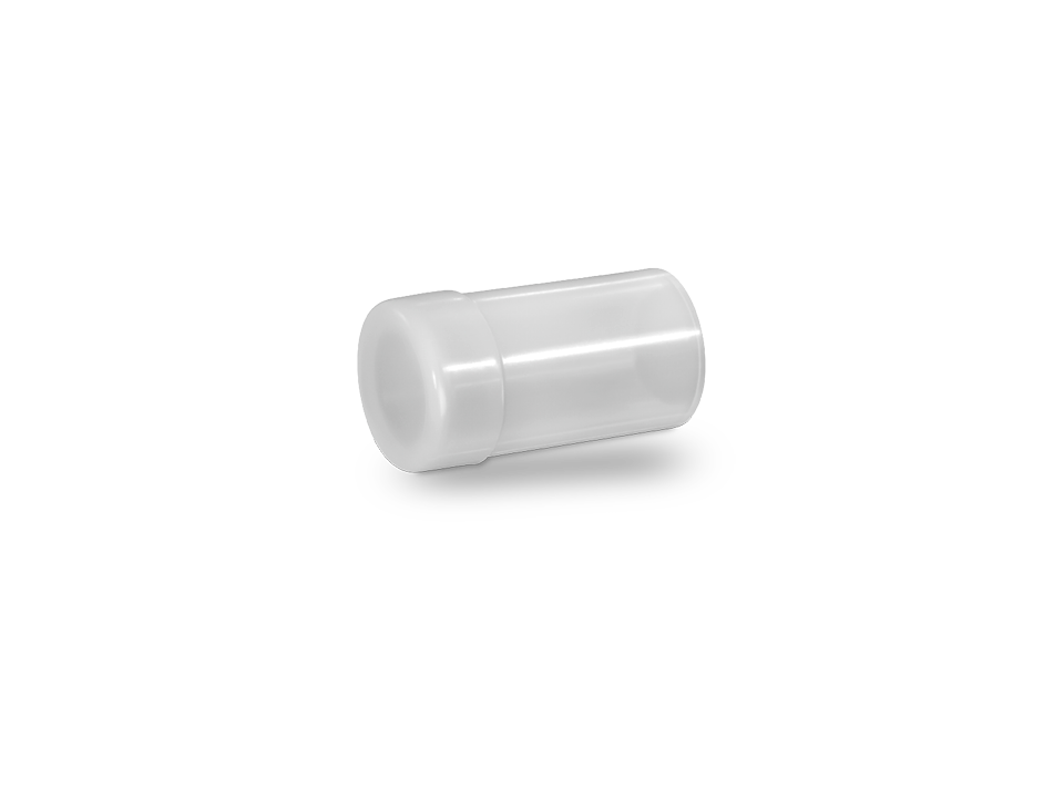 White plastic end cap for securely closing pipe or hose ends in industrial applications.