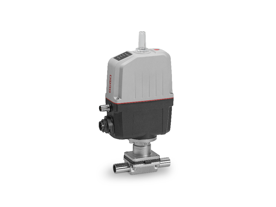 Electrically operated diaphragm valve made of stainless steel with sterile pipe connection – ideal for pharmaceutical, food, and biotechnology applications.