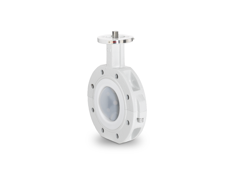 Butterfly valve with PTFE lining and flange connection – ideal for the chemical, pharmaceutical, and food industries with high corrosion resistance requirements.