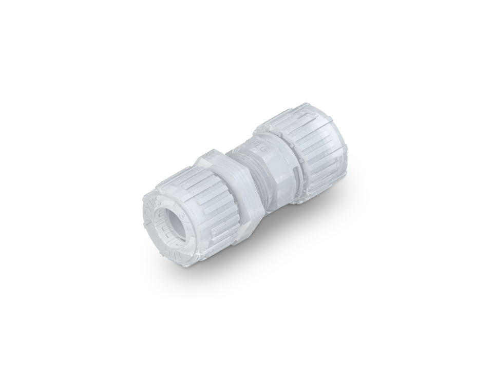 Nexus Connect PFA T-piece fitting with three connections for high-purity pipe connections.