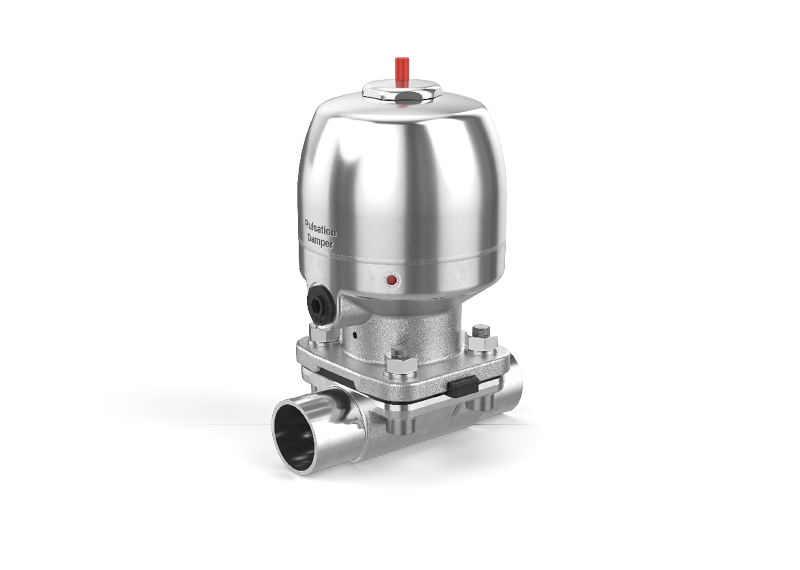 Stainless steel pulsation dampers from GEMÜ for pressure stabilization.