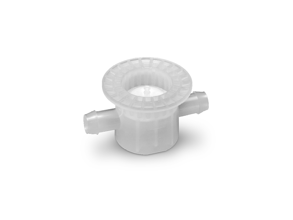 Transparent GEMÜ single-use valve body with tube connections – ideal for sterile processes in the pharmaceutical and biotech industries, prepared for integration of a suitable actuator.