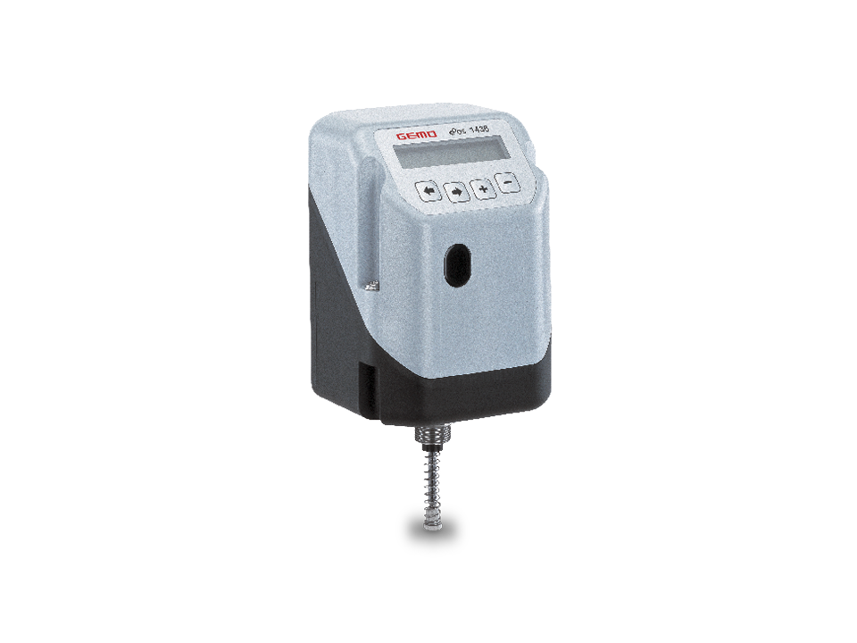 GEMÜ position and process controller with LED indicators and actuating spindle for valve position detection in automation processes.